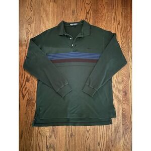 Men's Large Ralph Lauren Golf Green Long Sleeve Collared Polo Shirt 100% Cotton